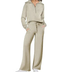 MunaWear - Tracksuits - Liora - Stylish Women's Tracksuit Set With Wide-Leg Design For Casual Outings - Beige / 2XL
