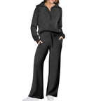 MunaWear - Tracksuits - Liora - Stylish Women's Tracksuit Set With Wide-Leg Design For Casual Outings - Black / 2XL