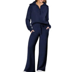 MunaWear - Tracksuits - Liora - Stylish Women's Tracksuit Set With Wide-Leg Design For Casual Outings - Blue / 2XL