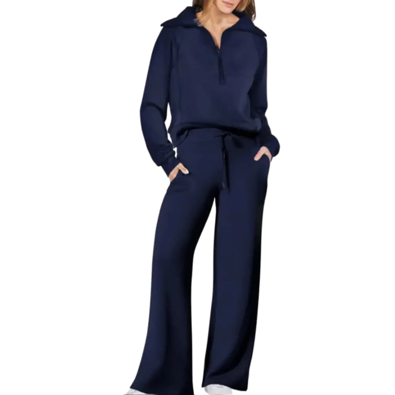 MunaWear - Tracksuits - Liora - Stylish Women's Tracksuit Set With Wide-Leg Design For Casual Outings - Blue / 2XL