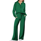 MunaWear - Tracksuits - Liora - Stylish Women's Tracksuit Set With Wide-Leg Design For Casual Outings - Green / 2XL