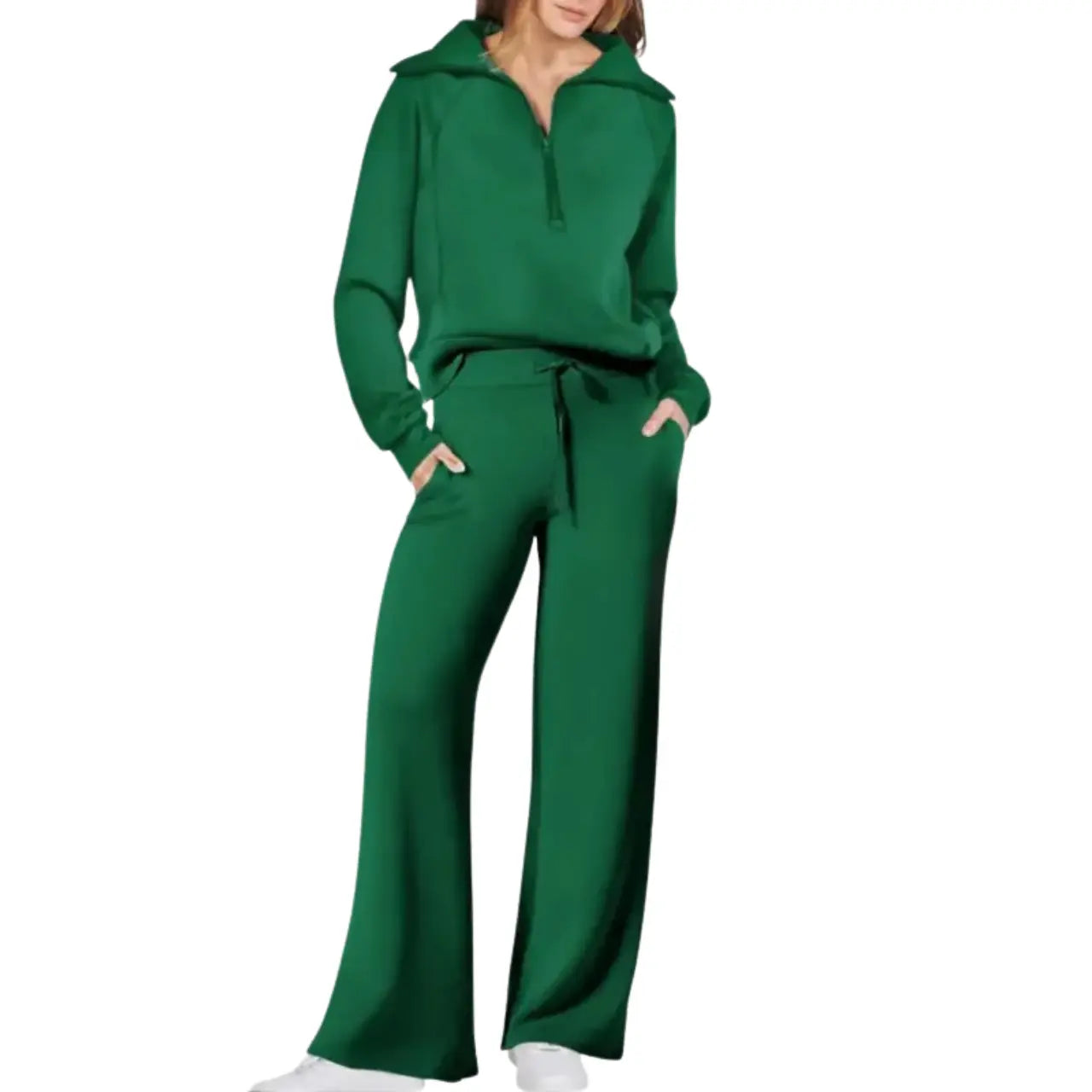 MunaWear - Tracksuits - Liora - Stylish Women's Tracksuit Set With Wide-Leg Design For Casual Outings - Green / 2XL
