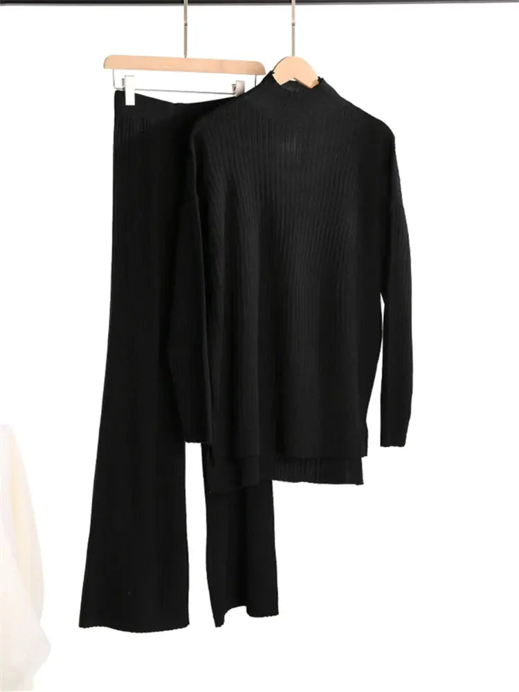 Mia – Cozy Knitted Turtleneck Sweater & Straight Jogging Pants Set Size ONE SIZE 0