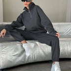 MunaWear - Tracksuits - Mia – Stylish Women's Tracksuit Set in Pink & Yellow, Relaxed Oversized Fit - Dark Gray / L