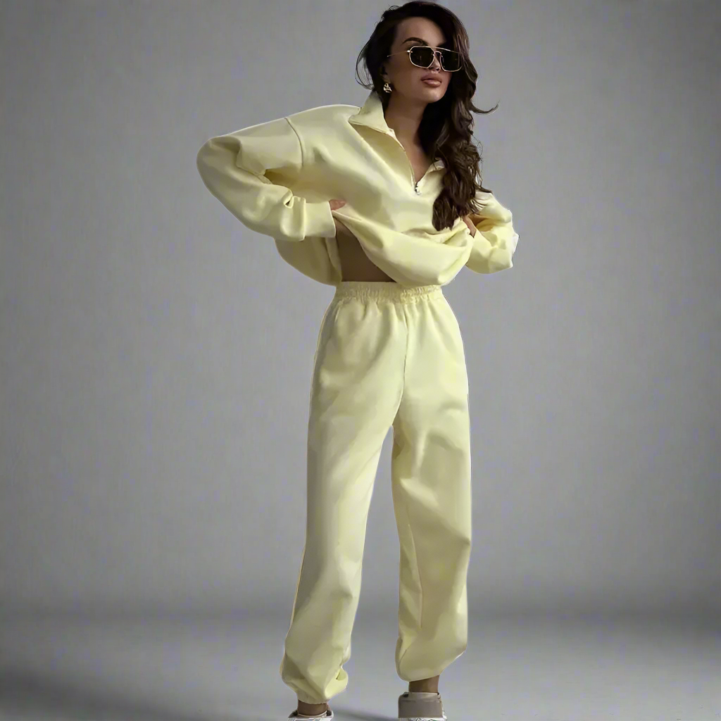 Mia – Stylish Women's Tracksuit Set in Pink & Yellow, Relaxed Oversized Fit