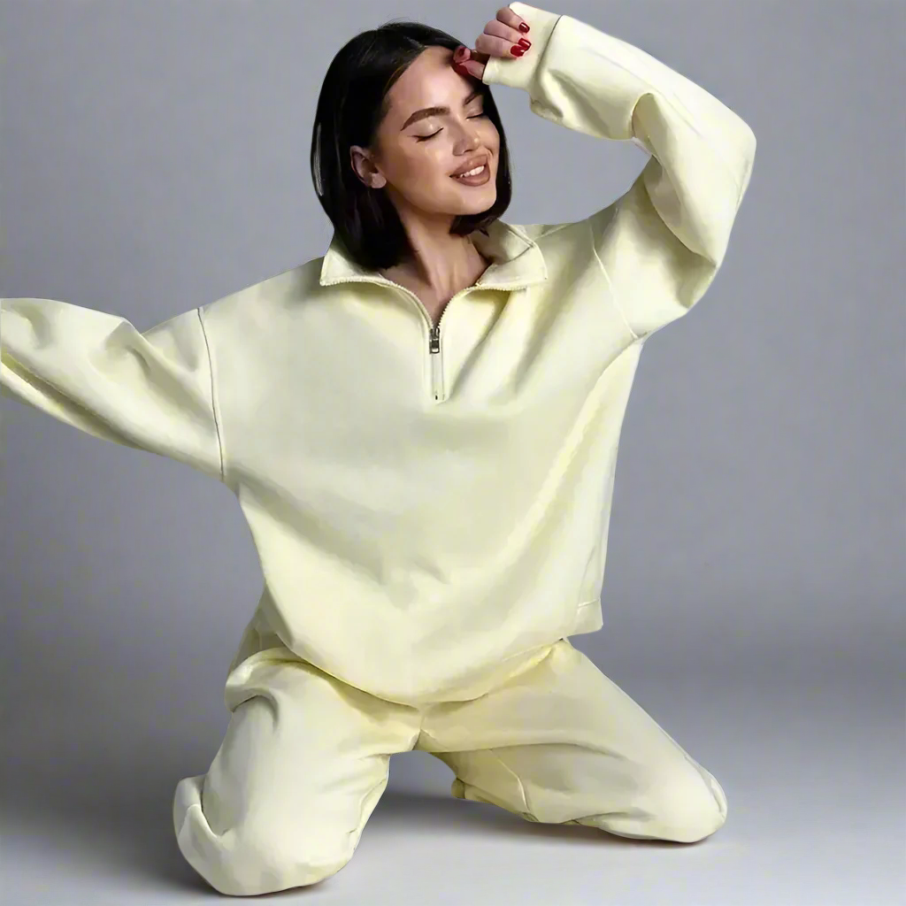 Mia – Stylish Women's Tracksuit Set in Pink & Yellow, Relaxed Oversized Fit