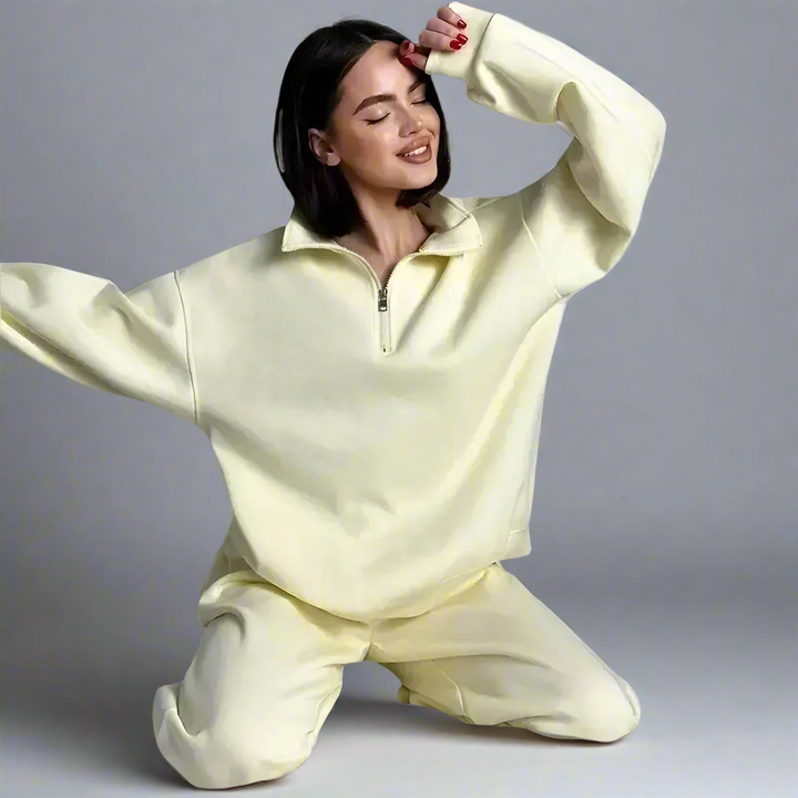 Mia – Stylish Women's Tracksuit Set in Pink & Yellow, Relaxed Oversized Fit