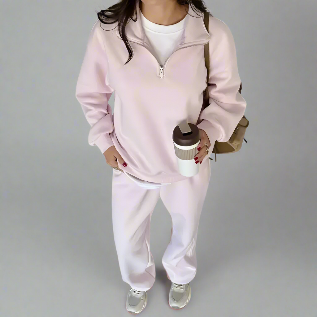 Mia – Stylish Women's Tracksuit Set in Pink & Yellow, Relaxed Oversized Fit