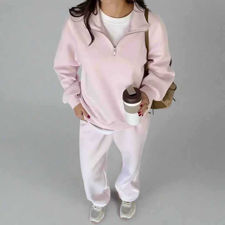 Mia – Stylish Women's Tracksuit Set in Pink & Yellow, Relaxed Oversized Fit