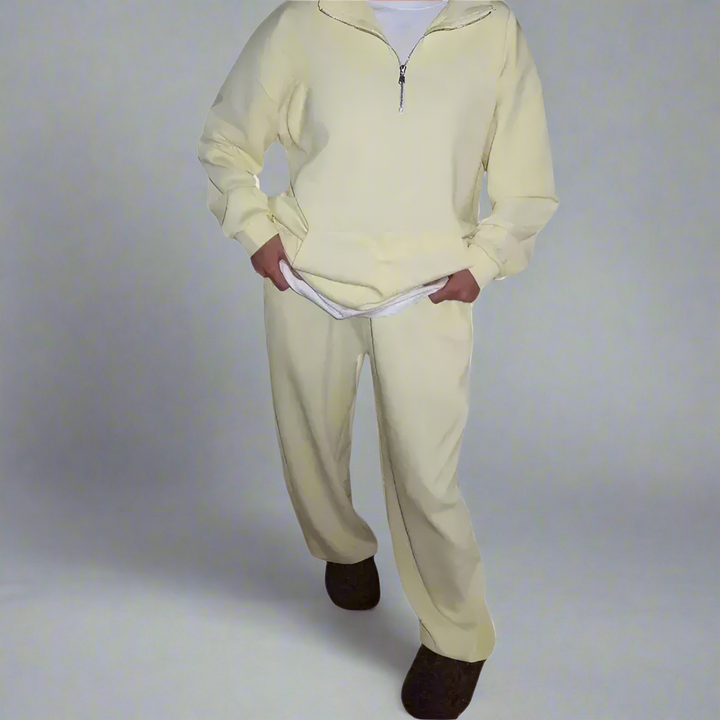 Mia – Stylish Women's Tracksuit Set in Pink & Yellow, Relaxed Oversized Fit