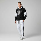 MunaWear - Tracksuits - Rhett – Stylish Tracksuit with Hooded Sweatshirt & Jogger Pants Set for Men, Casual Sport Suit - Black/White / 3XL