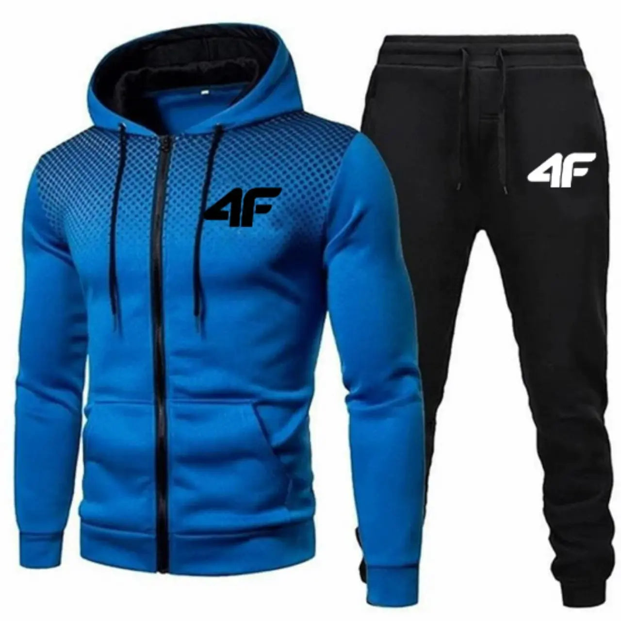 MunaWear - Tracksuits - Ridge – Mens Tracksuit Set with Printed Zipper Jacket & Jogging Sweatpants for Comfortable Casual Style - Blue/Black / 3XL