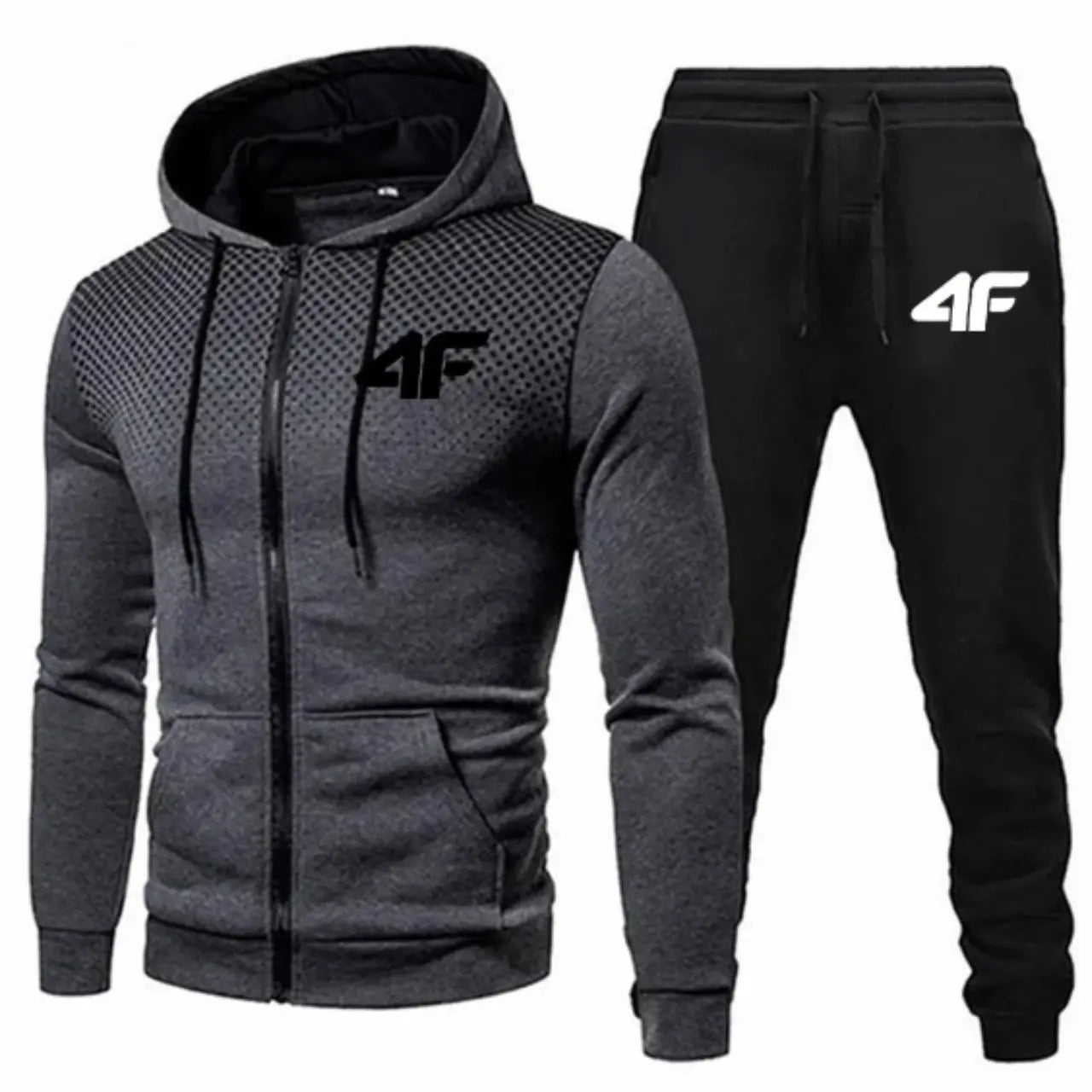 MunaWear - Tracksuits - Ridge – Mens Tracksuit Set with Printed Zipper Jacket & Jogging Sweatpants for Comfortable Casual Style - Dark Gray/Black / 3XL