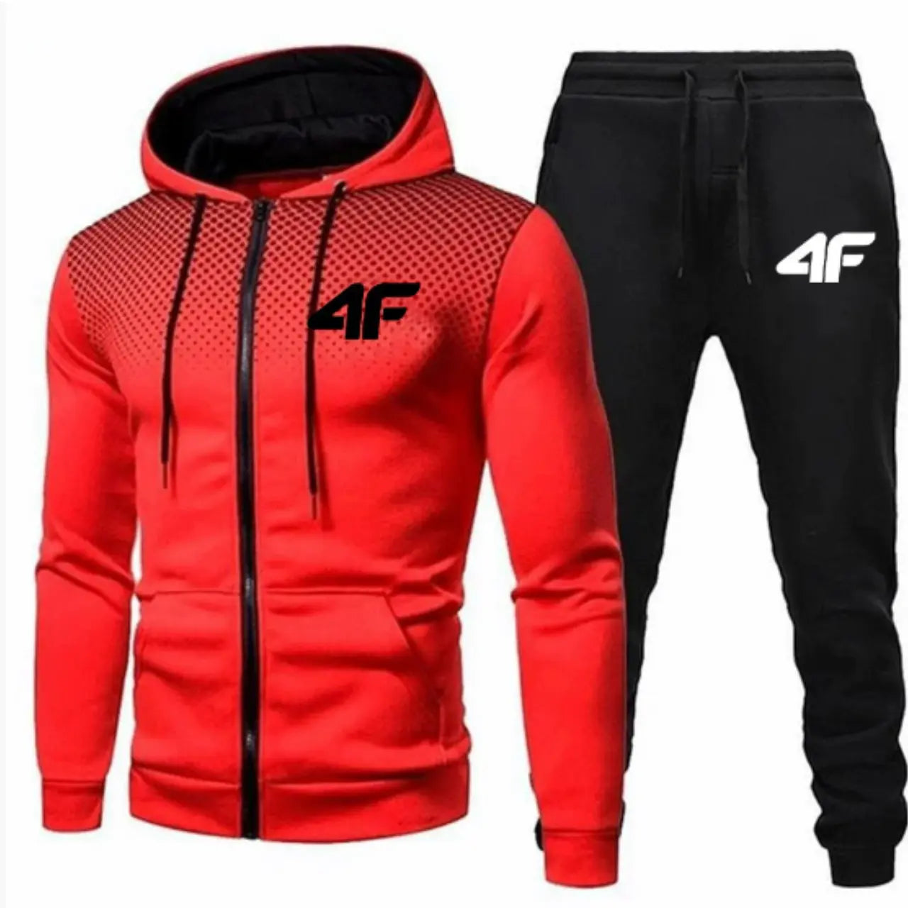 MunaWear - Tracksuits - Ridge – Mens Tracksuit Set with Printed Zipper Jacket & Jogging Sweatpants for Comfortable Casual Style - Red/Black / 3XL