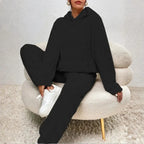 MunaWear - Tracksuits - Selina - Cozy Women's Tracksuit Set With Hood For Casual Relaxation - Black / 3XL