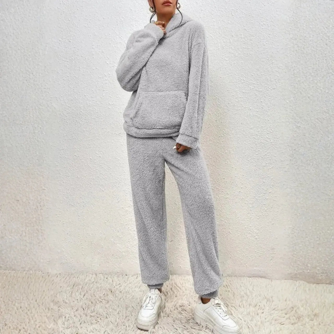 MunaWear - Tracksuits - Selina - Cozy Women's Tracksuit Set With Hood For Casual Relaxation - Grey / 3XL