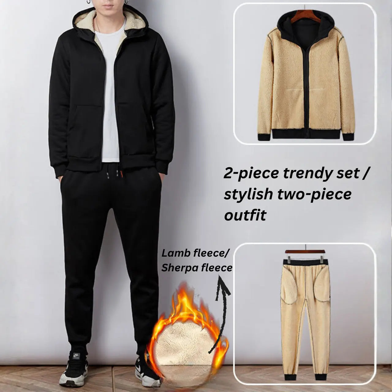 MunaWear - Tracksuits - Sven – Comfortable Sherpa Lined Men's Tracksuit with Hoodie & Joggers - 