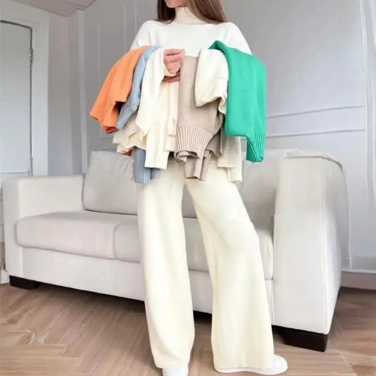 MunaWear - Tracksuits - Terrae – Cozy Knitted Turtleneck Sweater & Straight Jogging Pants Set - 