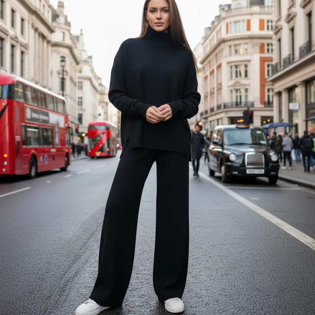 MunaWear - Tracksuits - Terrae – Cozy Knitted Turtleneck Sweater & Straight Jogging Pants Set - 