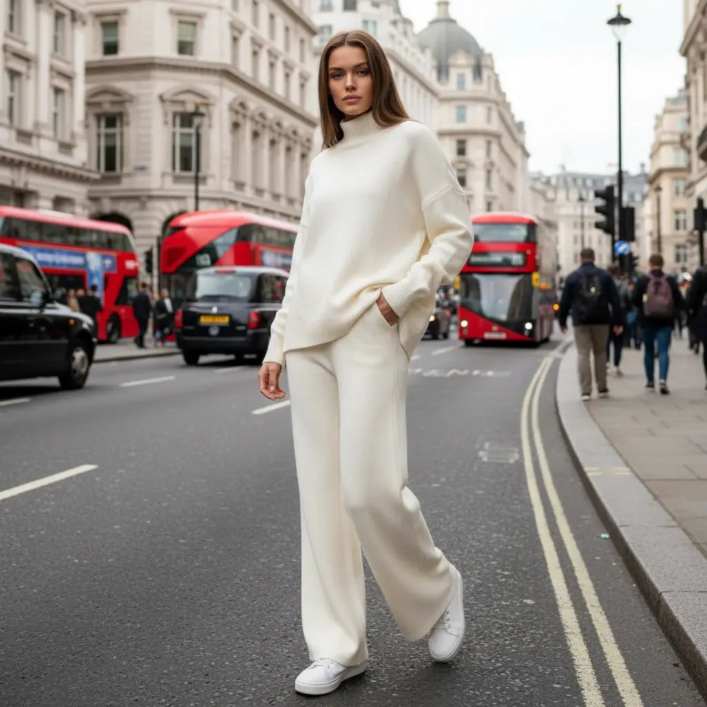 MunaWear - Tracksuits - Terrae – Cozy Knitted Turtleneck Sweater & Straight Jogging Pants Set - 