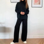 MunaWear - Tracksuits - Terrae – Cozy Knitted Turtleneck Sweater & Straight Jogging Pants Set - Black / XL