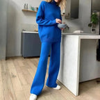 MunaWear - Tracksuits - Terrae – Cozy Knitted Turtleneck Sweater & Straight Jogging Pants Set - Blue / XL