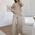 MunaWear - Tracksuits - Terrae – Cozy Knitted Turtleneck Sweater & Straight Jogging Pants Set - Brown / XL