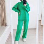 MunaWear - Tracksuits - Terrae – Cozy Knitted Turtleneck Sweater & Straight Jogging Pants Set - Green / XL