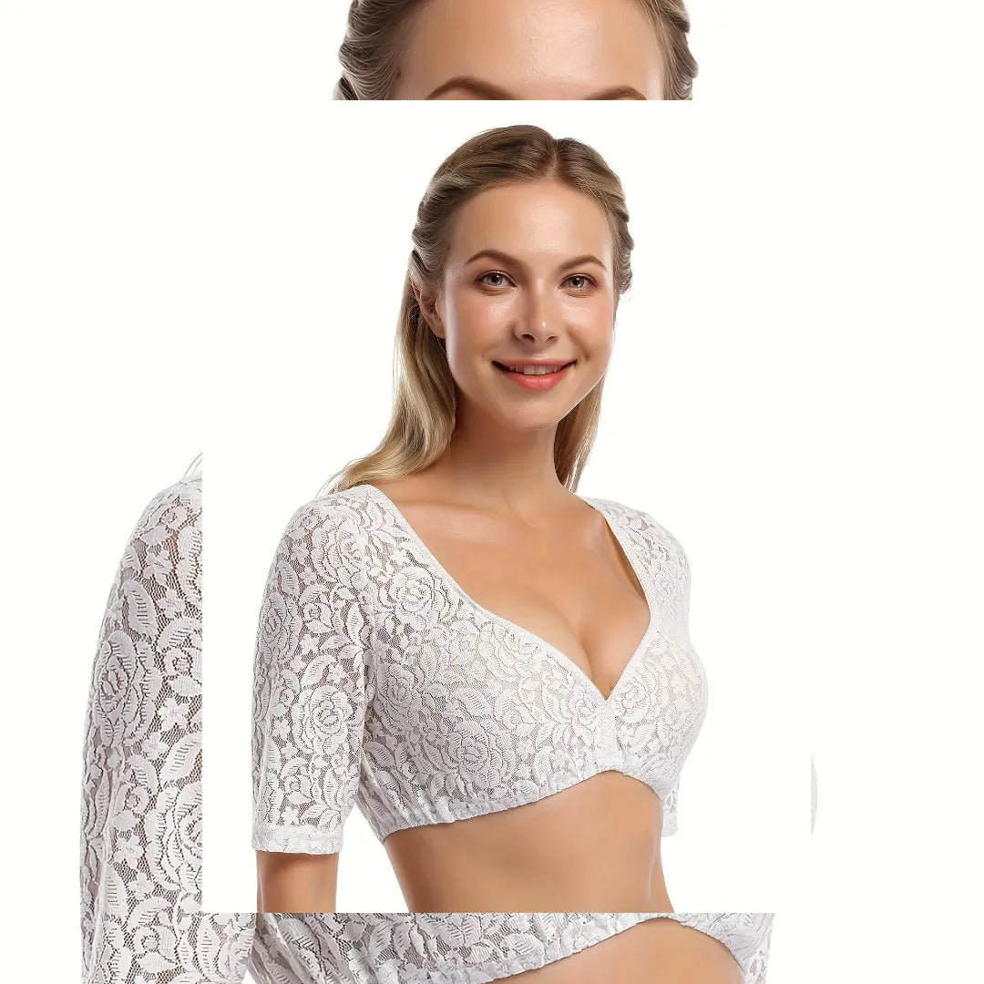 Oktoberfest Elegant Dirndl Blouse – Feminine Lace Design with Deep V-Neck – Comfortable Fit for Beer Festivals 0