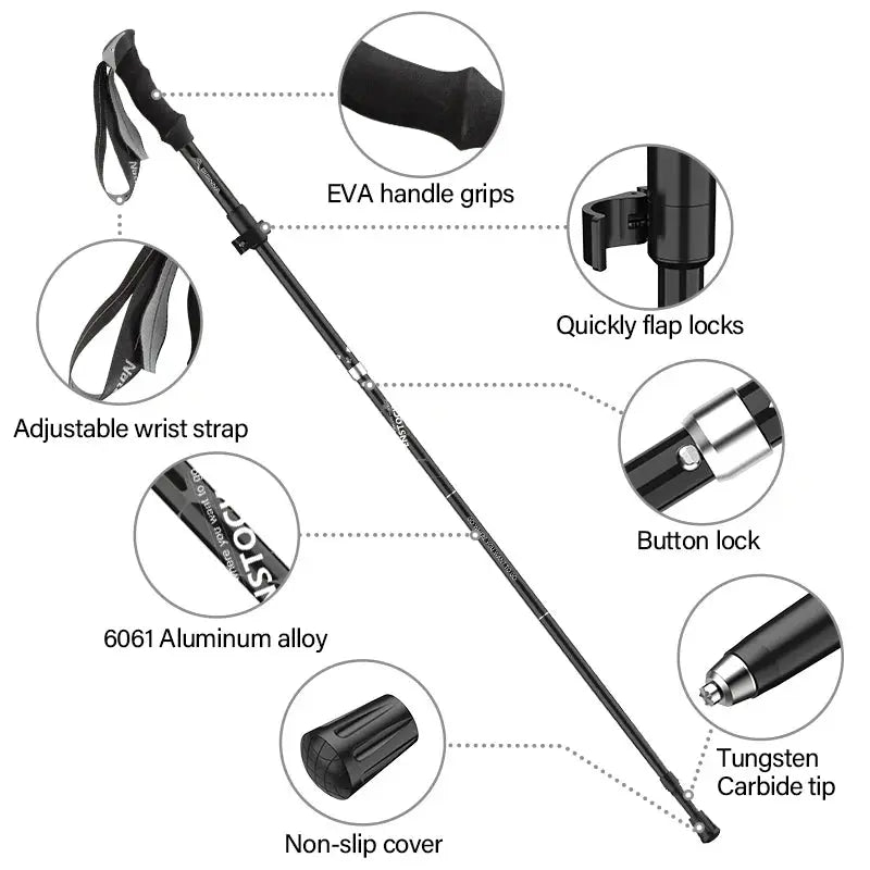 Ava – Ultralight Folding Trekking Poles with Ergonomic Grip & Adjustable Height, Size 95-135 cm 2