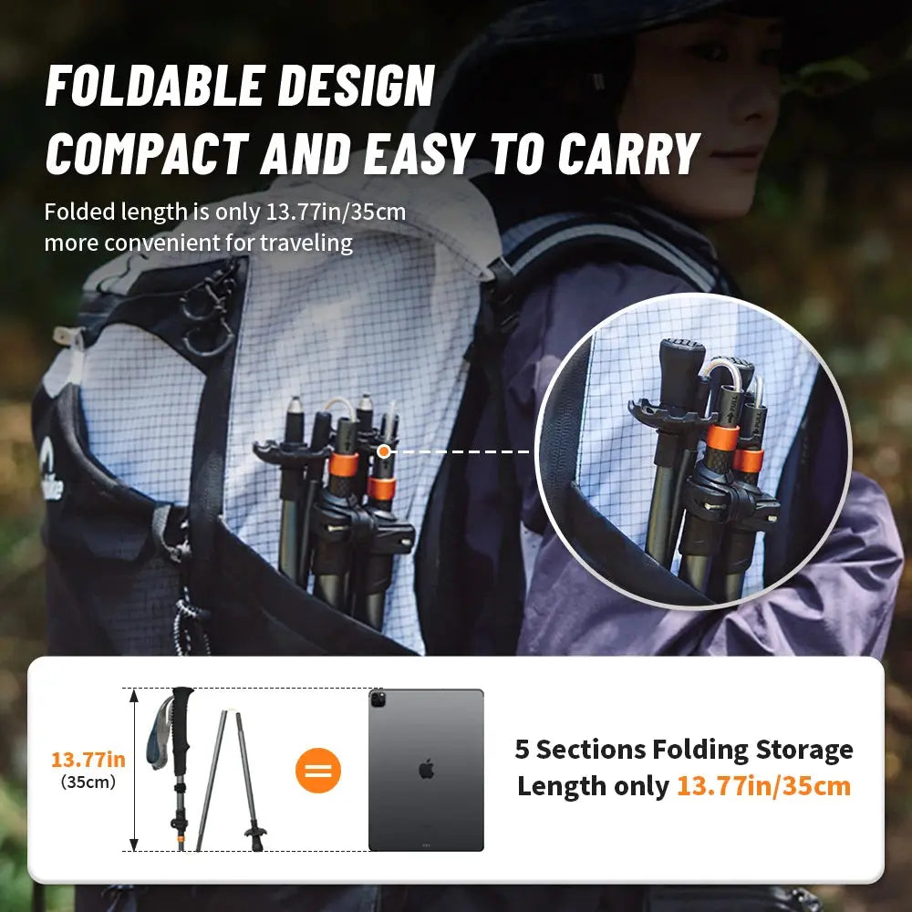 Evelyn – Ultralight Carbon Fiber Folding Hiking Poles for Trekking & Climbing, Adjustable Size 65-135 cm 3