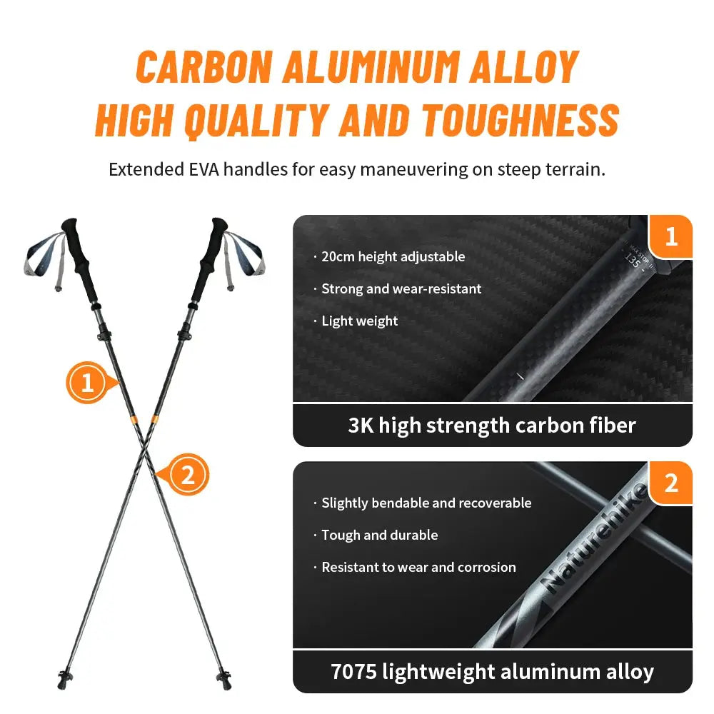 Evelyn – Ultralight Carbon Fiber Folding Hiking Poles for Trekking & Climbing, Adjustable Size 65-135 cm 6