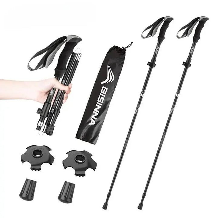MunaWear - Trekking Poles - Terra – Ultralight Folding Trekking Poles with Ergonomic Grip & Adjustable Height - Black / Long Handle