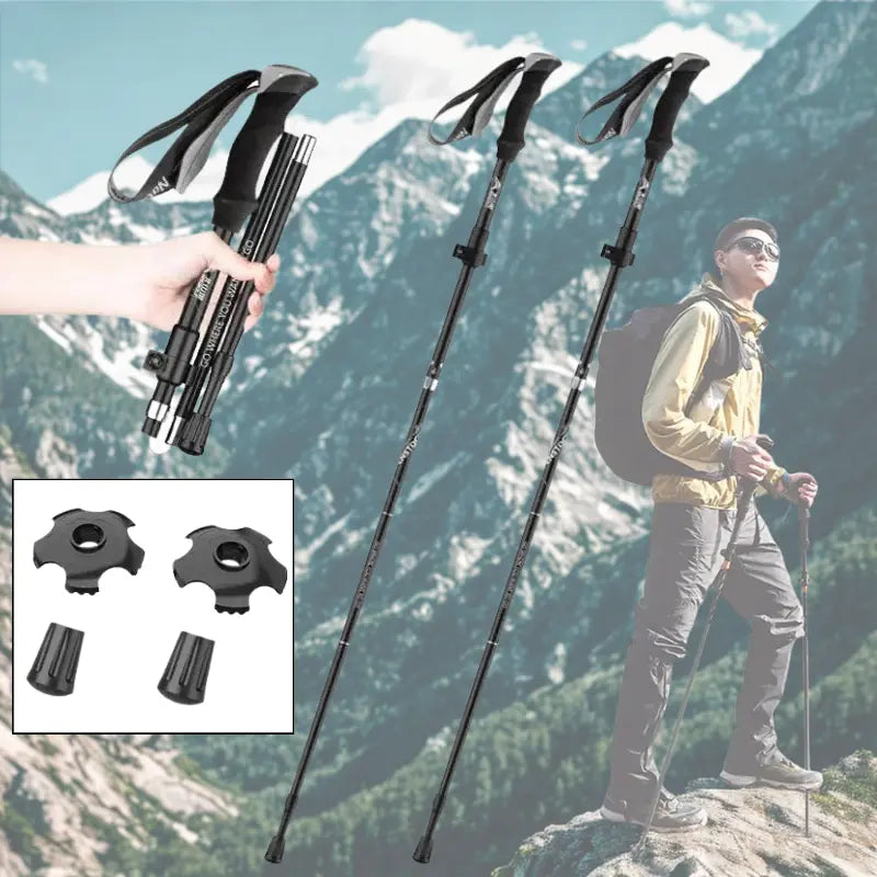 MunaWear - Trekking Poles - Terra – Ultralight Folding Trekking Poles with Ergonomic Grip & Adjustable Height - Black / Short Handle