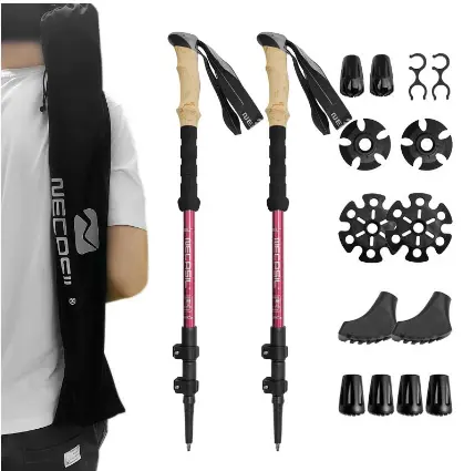 MunaWear - Trekking & Hiking Poles - EverTrail - Ultralight Carbon Fiber Trekking Poles for Hiking and Climbing - Pink