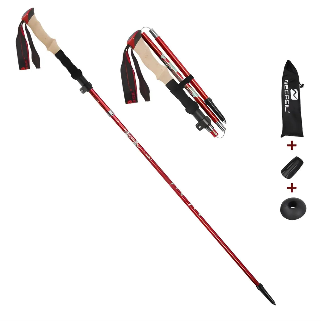 MunaWear - Trekking & Hiking Poles - ZenithPath – Ultralight Adjustable Trekking Poles with Quick Lock System for Hiking & Walking - Red