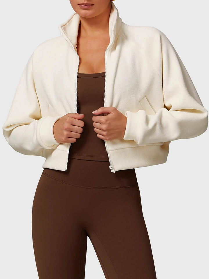 MunaWear  Vests  Mia – Cropped Gilet with High Collar, Zipper Closure, and Side Pockets in Soft Polar Fleece  Cream-XL
