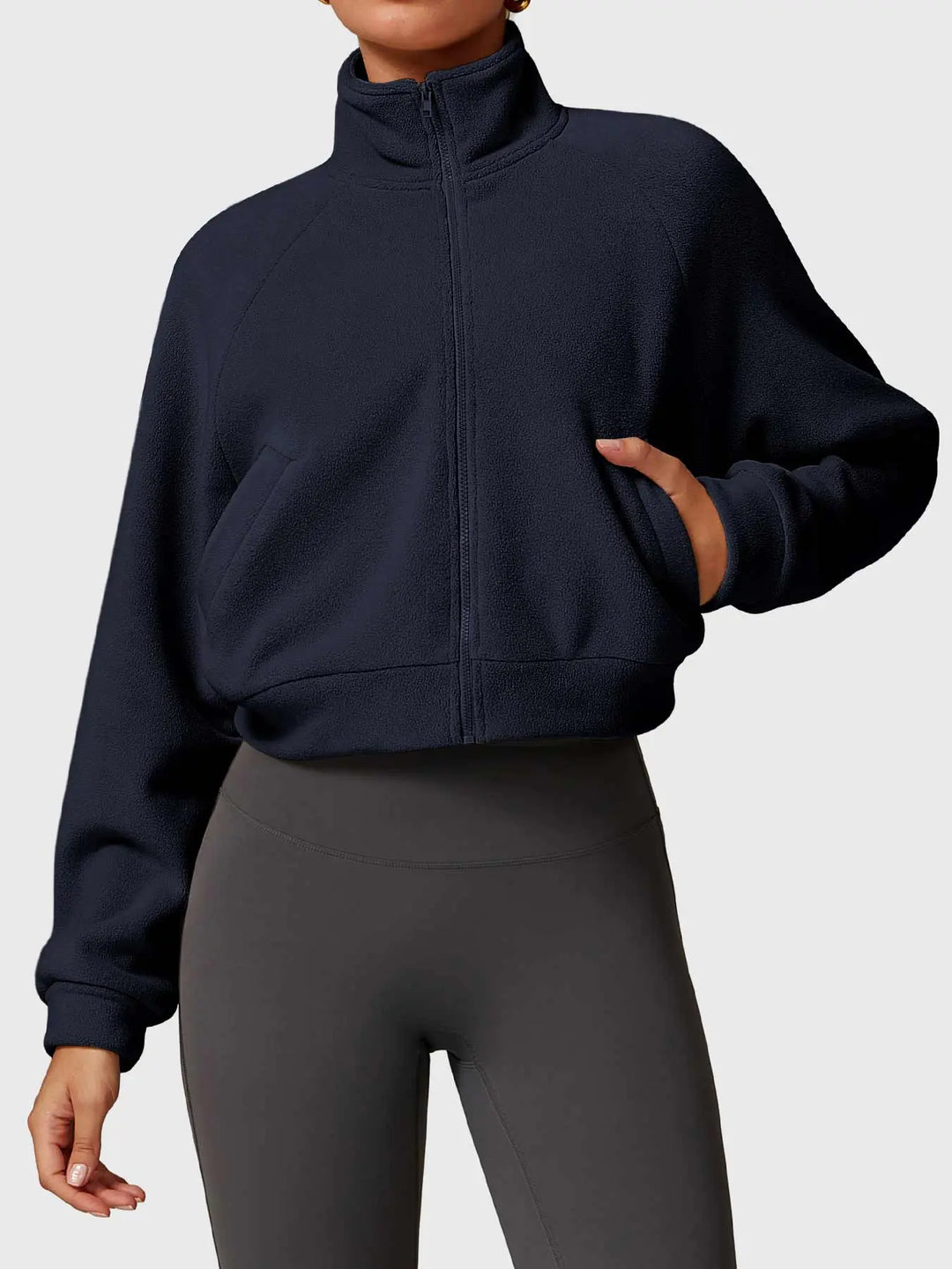 MunaWear  Vests  Mia – Cropped Gilet with High Collar, Zipper Closure, and Side Pockets in Soft Polar Fleece  Dark-Blue-XL