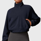 MunaWear  Vests  Mia – Cropped Gilet with High Collar, Zipper Closure, and Side Pockets in Soft Polar Fleece  Dark-Blue-XL