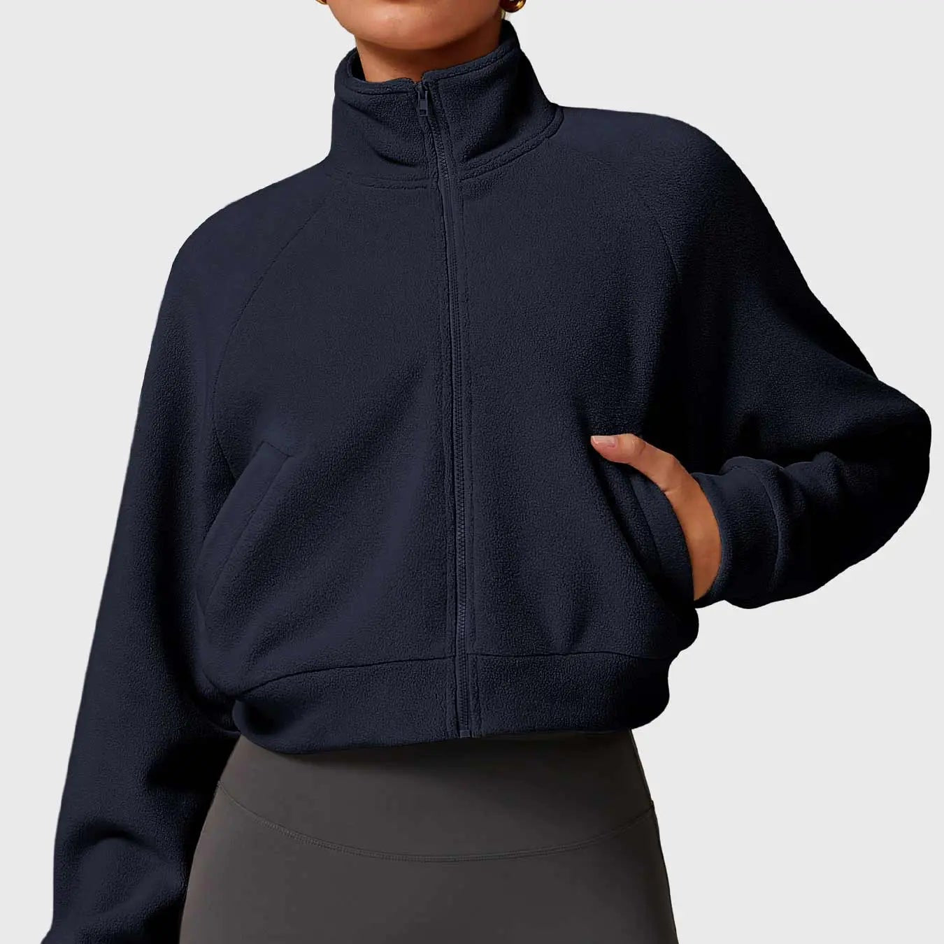 MunaWear  Vests  Mia – Cropped Gilet with High Collar, Zipper Closure, and Side Pockets in Soft Polar Fleece  Dark-Blue-XL