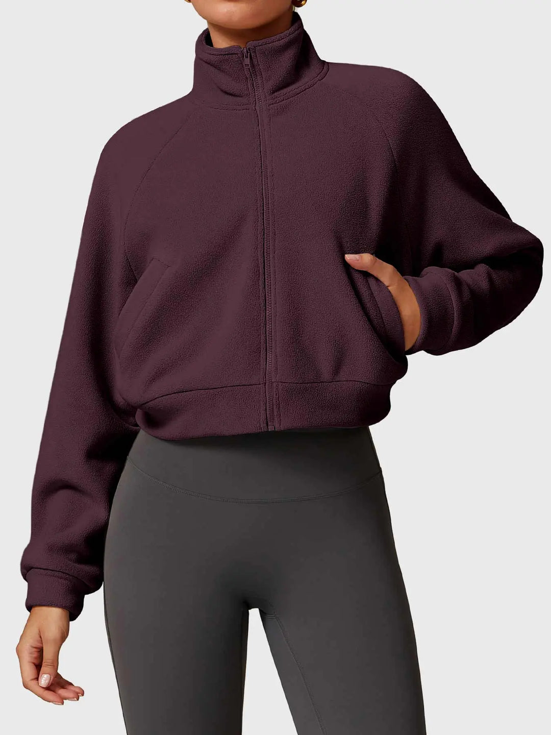 MunaWear  Vests  Mia – Cropped Gilet with High Collar, Zipper Closure, and Side Pockets in Soft Polar Fleece  Dark-Purple-XL