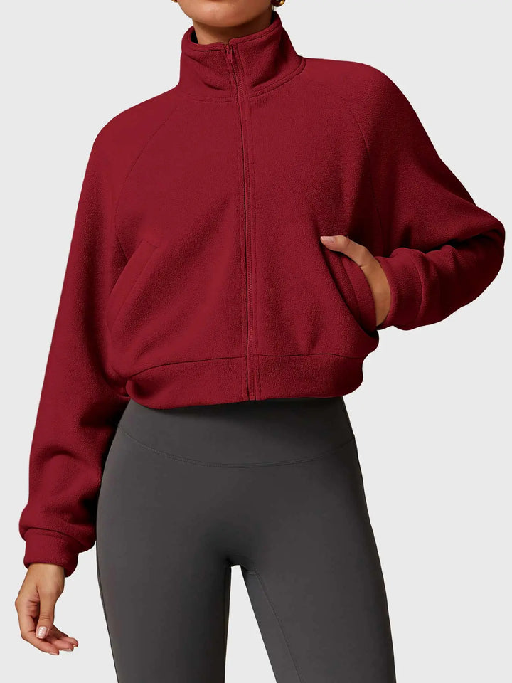 MunaWear  Vests  Mia – Cropped Gilet with High Collar, Zipper Closure, and Side Pockets in Soft Polar Fleece  Red-XL