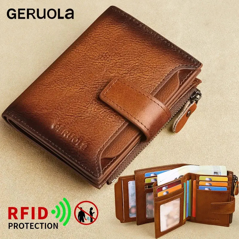 Caden - Vintage Men's Leather Wallet With RFID Protection For Everyday Use 0
