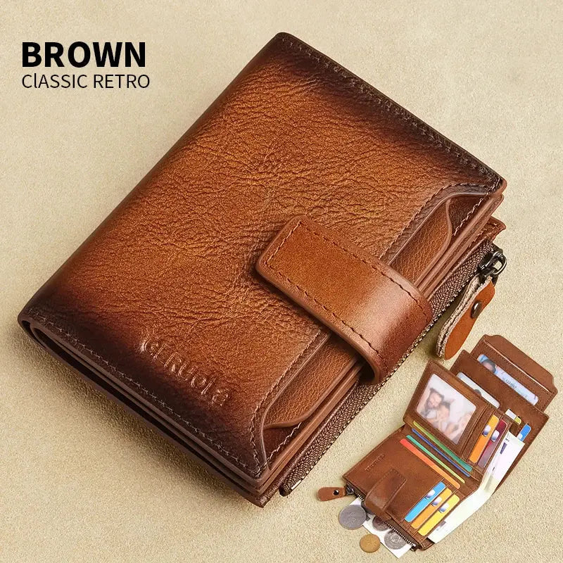 Caden - Vintage Men's Leather Wallet With RFID Protection For Everyday Use 23