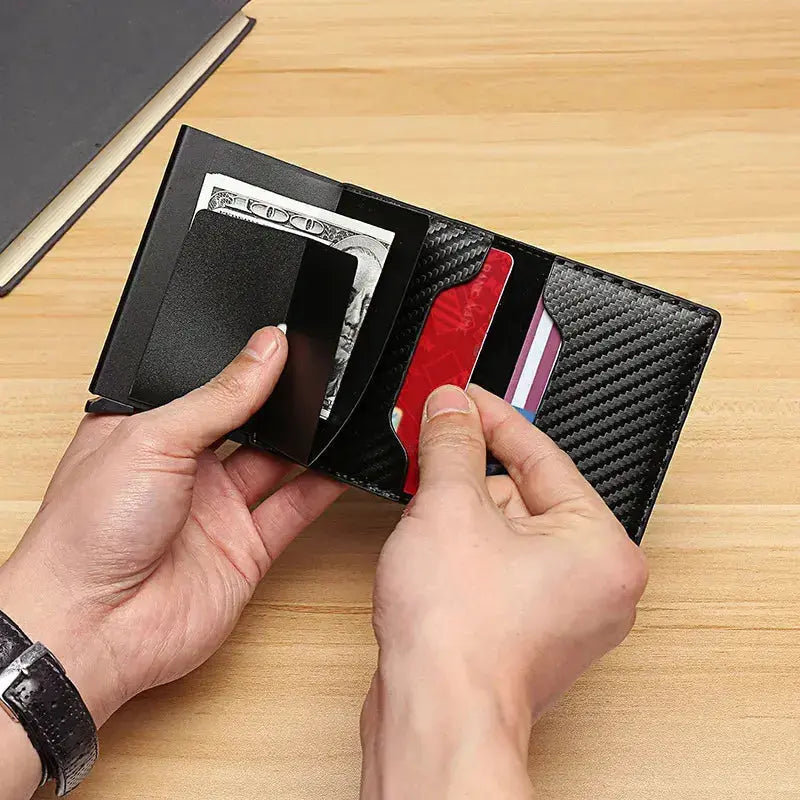 Caden - Slim Carbon Fiber Card Holder Wallet With Ejector Mechanism For Casual Use 4