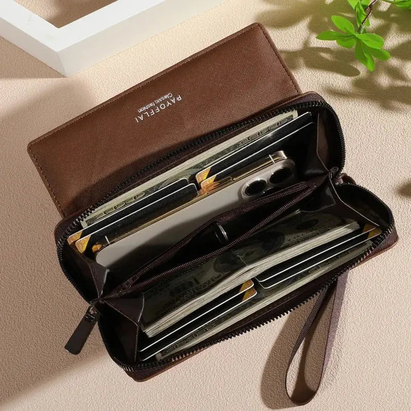 Caden - Classic Men's Faux Leather Wallet With Zippered Card Holder For Everyday Use 5