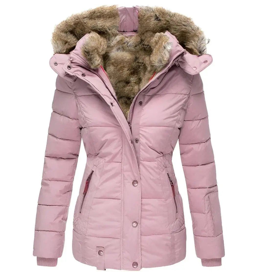 MunaWear - Winter Coats - Liora – Stylish Women's Winter Coat With Removable Hood For Everyday Comfort - Pink / 5XL