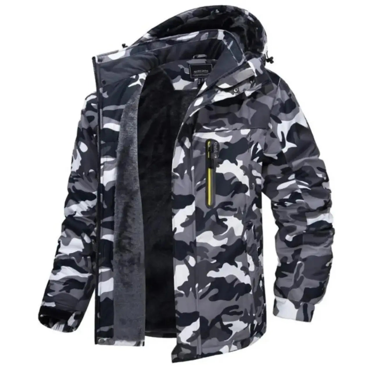 MunaWear - Winter Jackets - Rowan – Men's Waterproof Winter Jacket with Cozy Fleece Lining for Ultimate Warmth - Black/Camo / 7XL