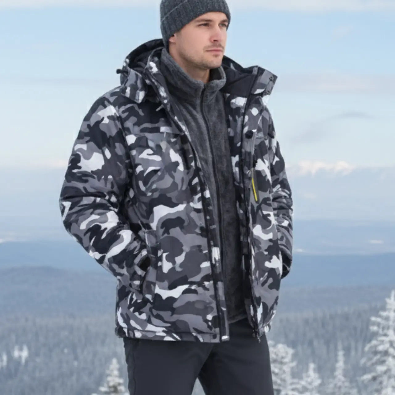 MunaWear - Winter Jackets - Rowan – Men's Waterproof Winter Jacket with Cozy Fleece Lining for Ultimate Warmth - Black/Camo / 7XL