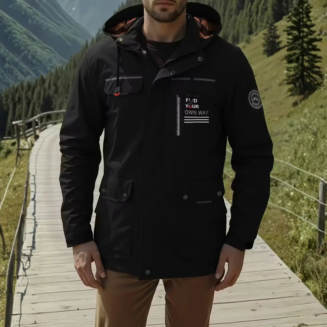 MunaWear - Winter Jackets - Trey – Functional Men's Winter Jacket With Hood For Outdoor Adventures - Black / 3XL